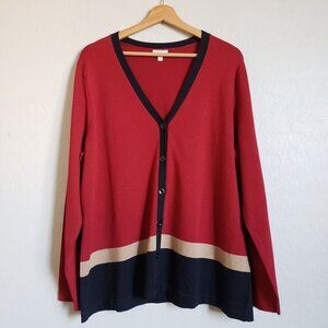 Talbots V-Neck Button Front Colorblock Cardigan Sweater Burgundy Women's 2X Plus